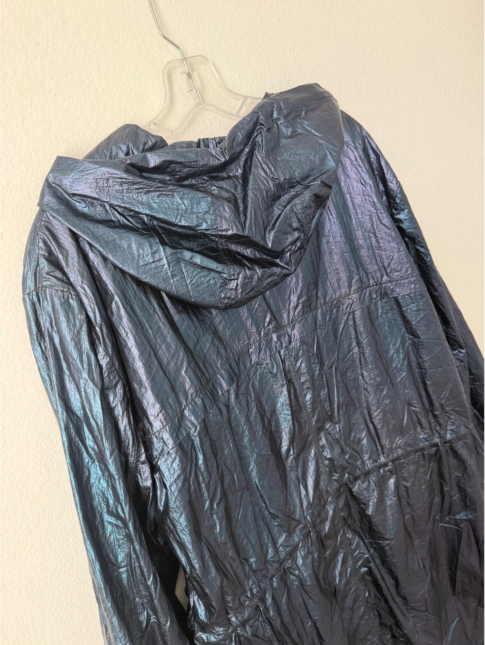 Avec Les Filles Teal Tone Metallic Long Sleeve Zip Up Hooded Rain Jacket Size L - Picture 5 of 9